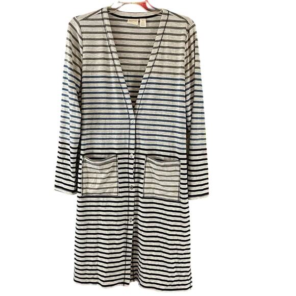 Zenergy Chicos Striped Radley Duster Long Cardigan Size 1 Pockets  Medium - Picture 1 of 7